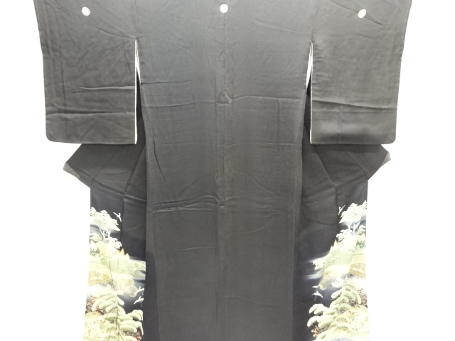 JAPANESE KIMONO / ANTIQUE TOMESODE / SILK / KINSHA / EMBROIDERY / CREAN & PINE